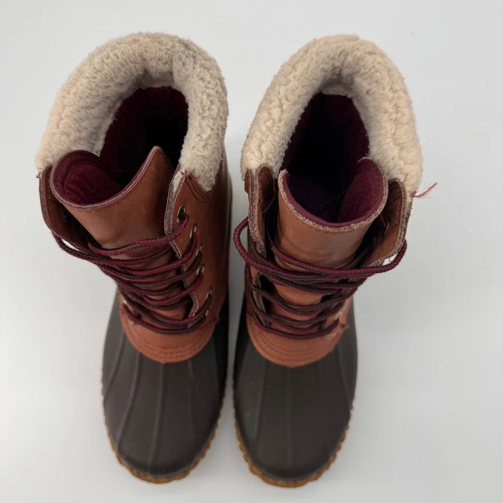 Tommy Hilfiger Women's TW Russel Duck Boots Fur Lined Leather Brown 6 Snow‎ Rain